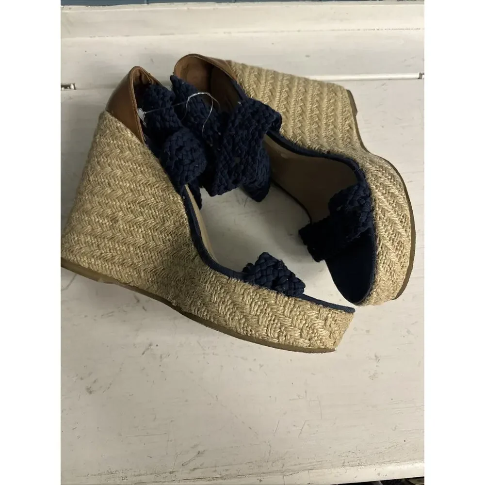 Steve Madden Navy Blue Knit High Heel‎ Wedge Espadrilles Women's Size 9.5